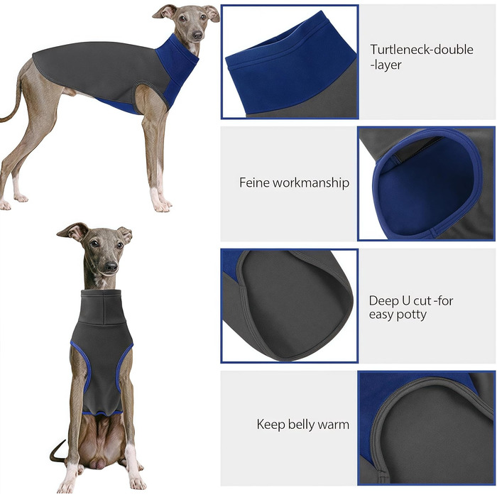 Пуловер для великих собак з флісу, ультра м'який, без рукавів, з високим коміром (XXL, обхват грудей: 62 см, сірий)