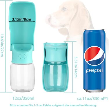 Водяна пляшка для собак Nepfaivy 350мл - туристична, вилка-поїльник, противитікаюча, для маленьких собак