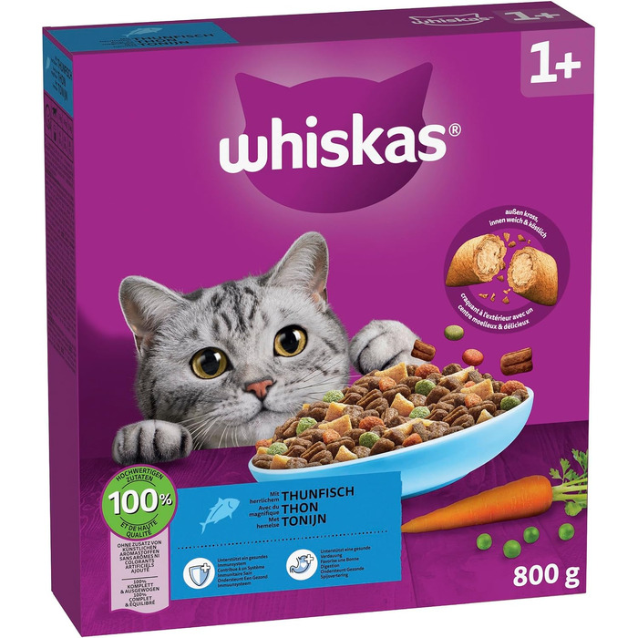 Сухий корм для дорослих котів Whiskas з тунцем, набір 5 x 800 г