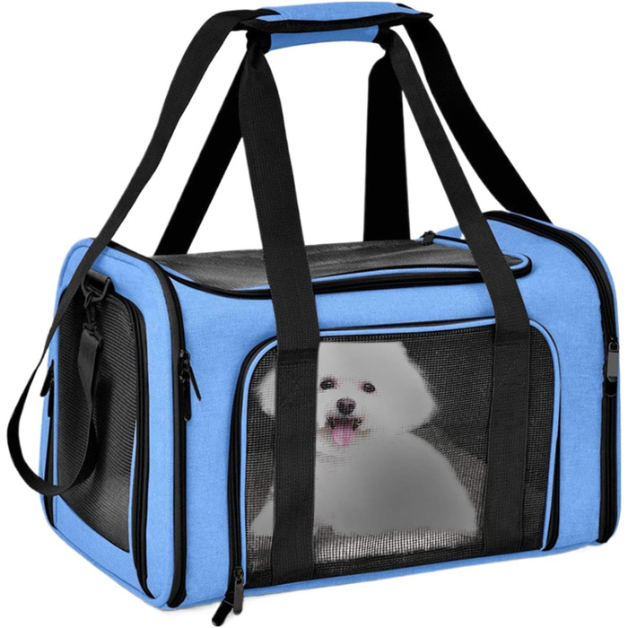 Транспортна переноска для котів та домашніх тварин, переноска для цуценят, зручна переноска для маленьких котів та собак, м'яка, дихаюча переноска для тварин (Блакитна)