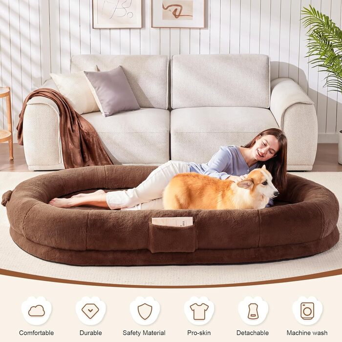 Людина-собака: велике ліжко-мішок для дорослих, 180x122x25 см, з ковдрою, знімний матрац з memory foam, овальне ліжко