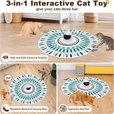 Інтерактивна іграшка для котів 3-в-1 Spessn: хованки, пір'я, лазерний вказівник. Електрична іграшка-головоломка для котів будь-якого віку. Біло-червоний колір, Ximi