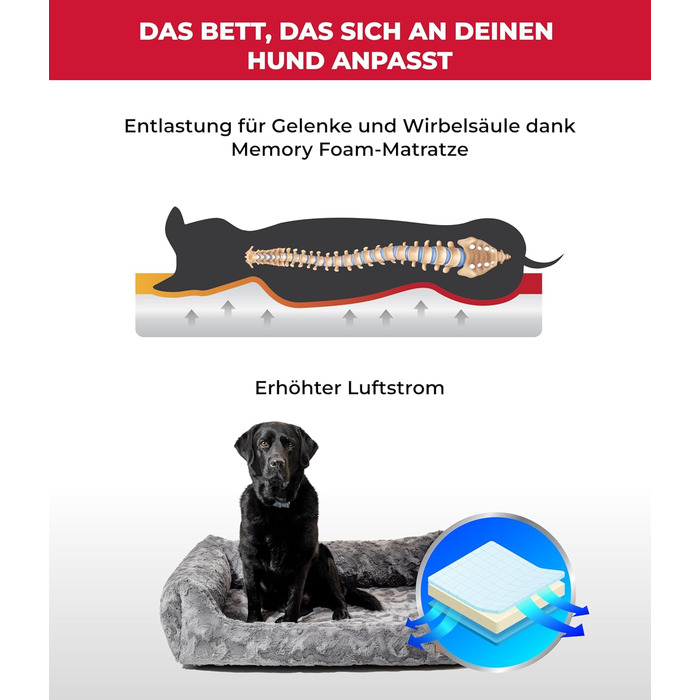 Ортопедичне ліжко для собак HS-Hundebett® Deluxe Exklusiv S (60x75 см) з Memory Foam, антиковзаючою основою та можливістю прання. Виготовлено в Німеччині (Антрацит, 90 x 110 см)