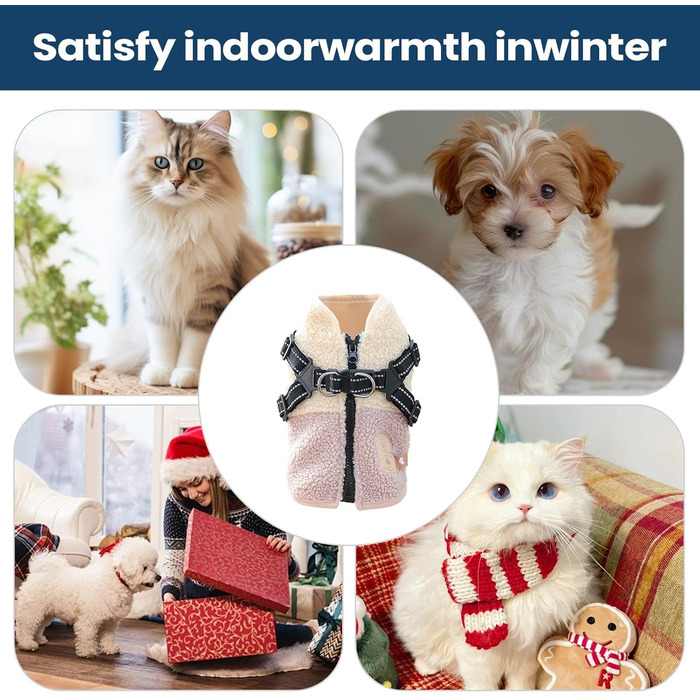 Зимовий теплий куртка для собак, вітронепроникний, з флісовою підкладкою, з отвором для повідка, для дрібних та середніх собак, підходить для прогулянок, спорту та походів, рожевий та білий