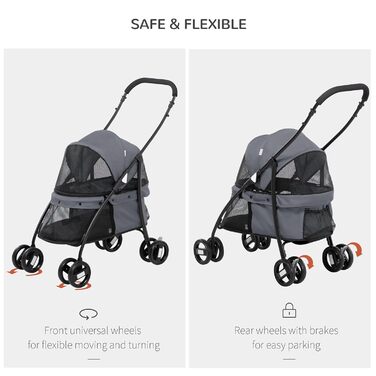 Дитяча візок для собак PawHut - складаний, сірий та чорний, 82x47x97 см