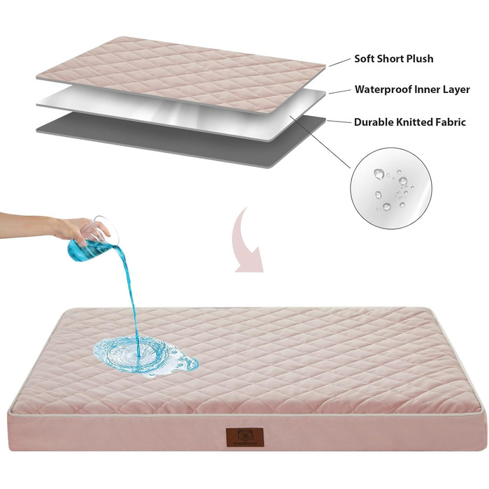 Ортопедичне велике собаче ліжко WNPETHOME, водонепроникне, рожеве, 61 x 43 x 4 см