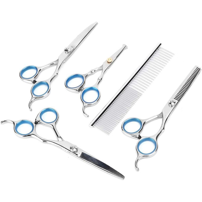 Набір професійних інструментів для грумінгу собак EVTSCAN: ножиці, триммер, ножиці з гребенем (6 шт)
