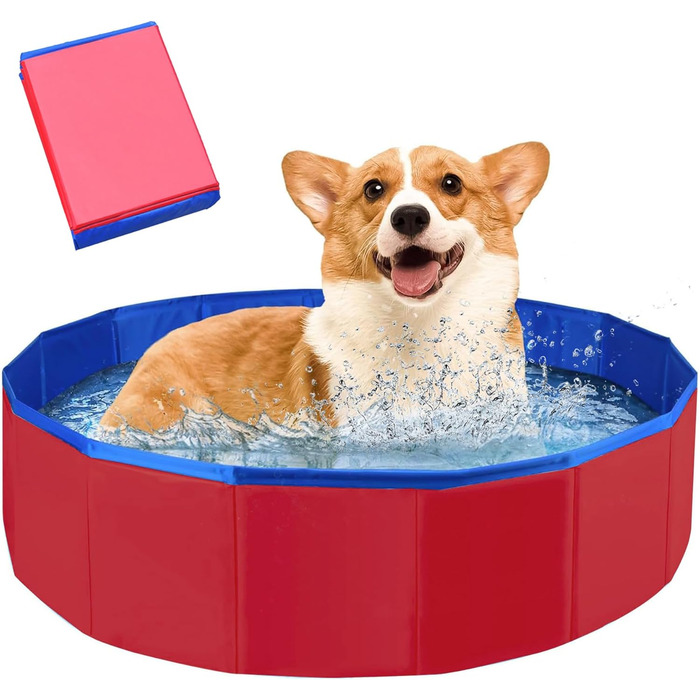 Надувний басейн для собак та котів, 50x8 см (блакитний/червоний)