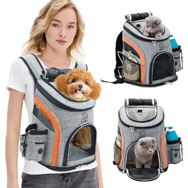 PETCUTE Рюкзак для собак та котів, дихаючий, з внутрішнім ременем безпеки, регульований, з бічними кишенями, для подорожей, прогулянок, велосипедних поїздок (Помаранчевий)