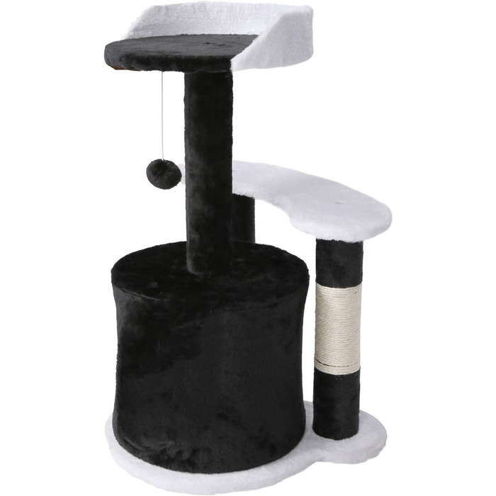 Драбина для котів Wiltec 67 см, чорно-біла, з сизалю, платформою, будиночком та іграшкою. Кліматична драбина для котів