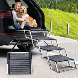 Східці для собак великих порід, широкі, 4 сходинки, складана пандус для собак (сіро-чорний, широкі, з килимом, 2)