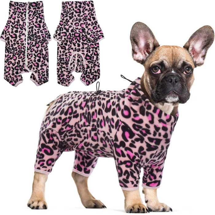 Теплий зимовий одяг для собак Hjyokuso: куртка, пуловер з флісу для маленьких, середніх та великих собак. Вітронепроникний одяг з блискавкою, костюм для чихуахуа (XXS-3XL) XS рожевий леопардовий принт