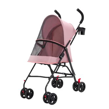 Візок для собак Homewell 2в1, прогулянковий візок-переноска з підсклянниками, з гальмом та водонепроникним тентом, рожевий
