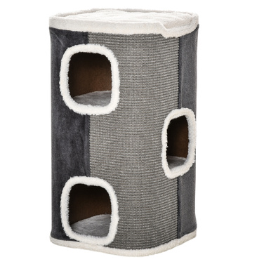 Кігтеточка PawHut Cat Tree з 3 ярусами, ДСП, оксамитовий поліестер, сизаль, сірий+білий, 40x40x74см| Аосом