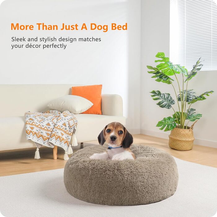 Ортопедичне ліжко для собак, круглий пуф-кішка, лежанка для собак, пуф-кішка, м'який кошик для собак, можна прати, діаметр 60 см, колір верблюжий, розмір 60 x 60 x 18 см