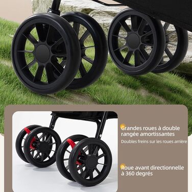 Дитяча коляска 3 в 1 для собак та котів, складні, з 4 EVA-колесами, ручка, 3 вікна з сітки, тримач для напоїв, для маленьких та літніх собак, тролей для людей з обмеженими можливостями (67 x 50 x 95 см, Чорний)