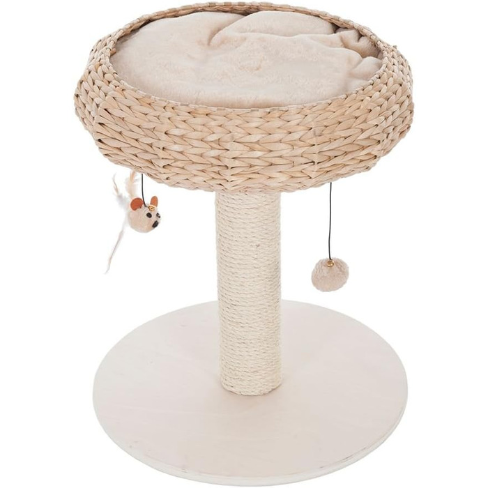Дерево для кігтів ZooPlus Natural Home I з кошиком для сну з рогожу з водяної гіацинту та зручним плюшевим подушечкою | Сітчастий стовбур та основа з натурального дерева | Висота: 54,5 см