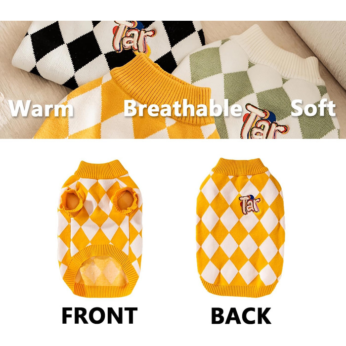 Теплий зимовий пуловер для собак Ola Argyle, розмір L, зелений. М'який халат-піжама для цуценят, дрібних, середніх та великих собак