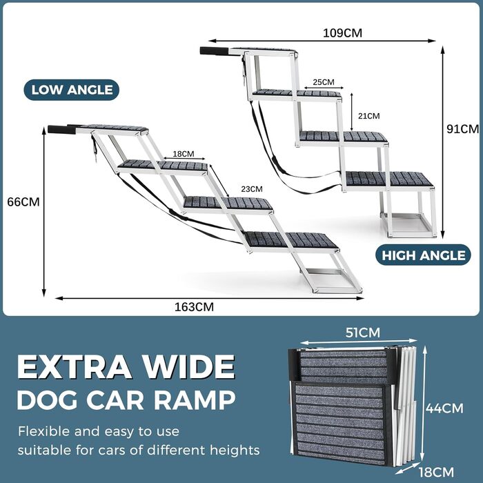 Східці для собак великих порід, широкі, 4 сходинки, складана пандус для собак (сіро-чорний, широкі, з килимом, 2)