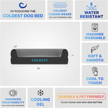 Охолоджувальне ліжко для собак Coldest Cozy, середнє, сіре – знімний та праний чохол, нековзке, для малих і середніх порід