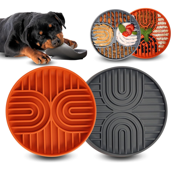Миски для повільного годування собак та котів, силікон, 2 шт. (Лакс та Шкіряно-сірий), нековзні, для повільного харчування