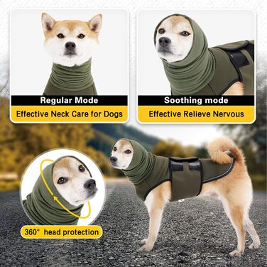 Заспокійливий одяг для собак Yanmucy 2 в 1: куртка для зменшення тривоги з капюшоном та захистом вух. Ідеально для собак, які бояться феєрверків та грози (зелений, M)