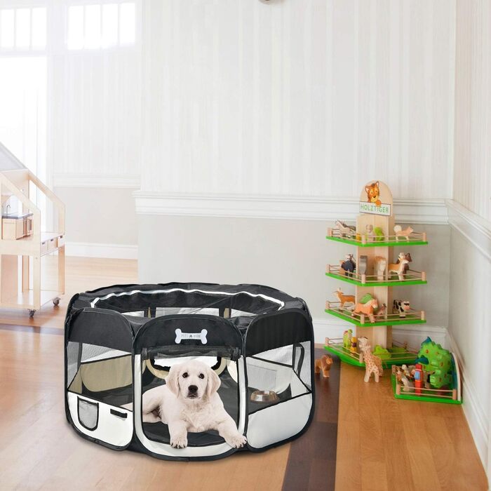 Клітка-забіг для цуценят MC Star Oxford, 8 елементів, 125x125x64 см, чорна