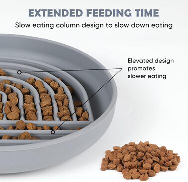 Силіконова миска для собак Slow Food, проти блювоти, не ковзає, сірого кольору