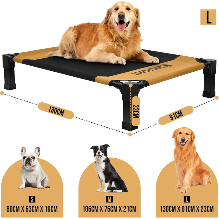 OneTigris лежанка для собак, піднята лежанка 130x91 см, висота 23 см, проста збірка, дихаюча, довговічна, легко миється, підходить для дому, двору, вулиці - коричнева L