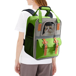 PETCUTE Рюкзак для собак і котів, дихаючий, для маленьких тварин, з відбиваючими смугами, складаний, знімний килимок, страхувальний ремінь, для прогулянок (зелений)