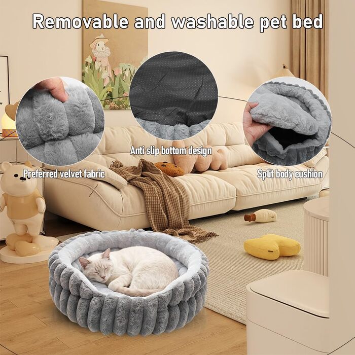 Лежанка для котів та собак, лежанка-софа для тварин, знімна та миюча, неслизька, для котів та собак (Сірий, S)