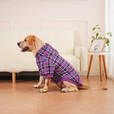 Пуловер з капюшоном для собак ExPawlorer у британському стилі з візерунком, теплий одяг для собак з отвором для повідка, підійде для собак різних порід (Пітбуль), зимовий одяг для цуценят, дівчаток та хлопчиків, котів, рожевий (XX-Large, фіолетовий)