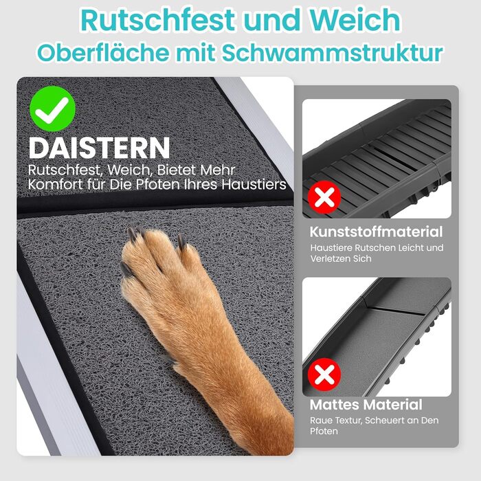Рампа для собак DAISTERN від BSWAY, 170 x 44 см, складана, з м'яким килимом, алюмінієвий каркас з порошковим покриттям, для собак середніх та великих порід