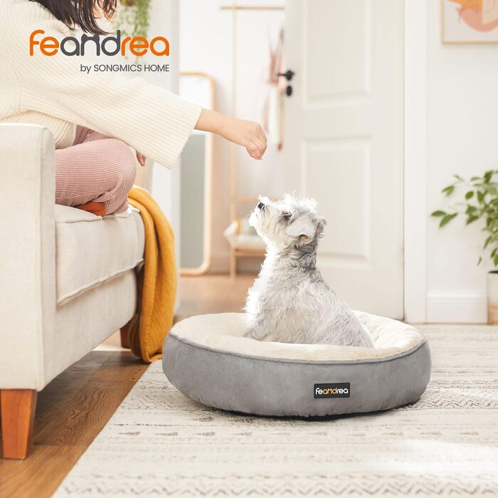 Кругла лежанка для собак та котів Feandrea, діаметр 60 см, світло-сіра, 60x60x18 см