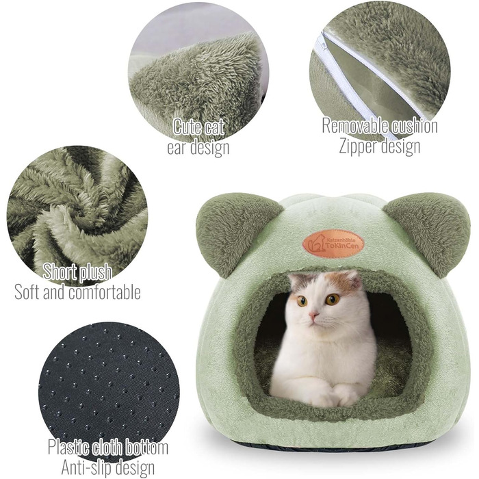 Кішка-будиночок: зручне ліжко-хатинка для котів середніх розмірів (зелене)
