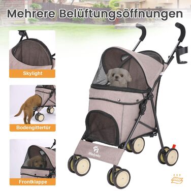 Візок для собак Hundebuggy: легкий, розкладний, для собак вагою до 9 кг, з кошиком та тримачем для напоїв, темно-зелений (кавовий)