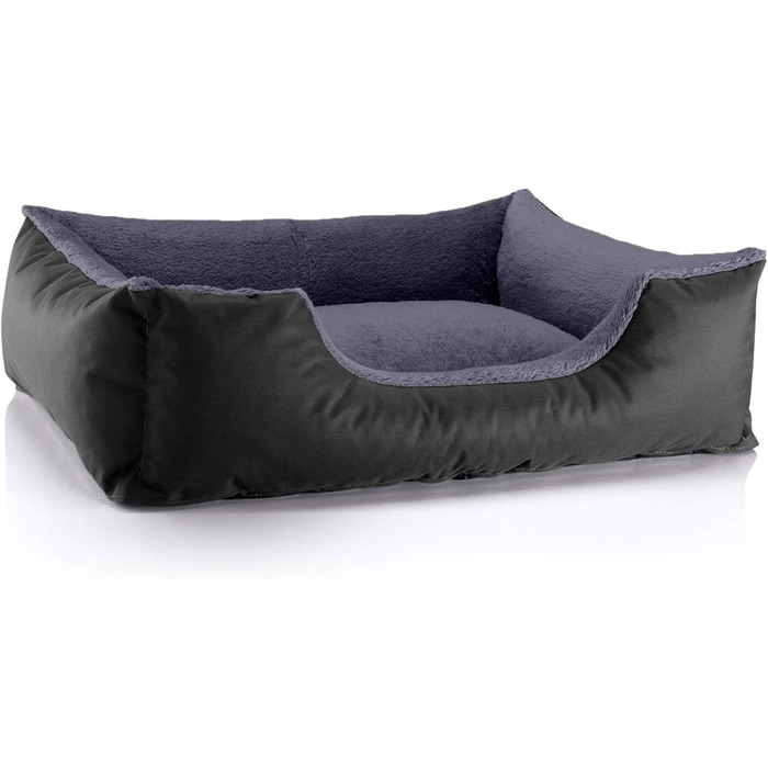 Ліжко для собак BedDog Teddy, зручне диван-ліжко з Cordura та мікрофібри, знімний бордюр, подушка для собак, квадратна форма, для дому та вулиці, розмір L, чорно-сірий, 80 x 65 x 18 см