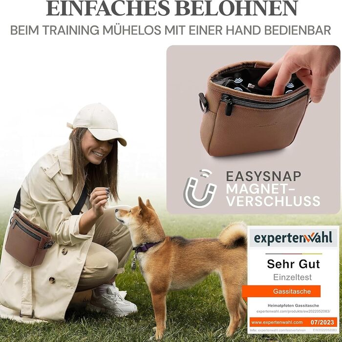 Сумка для ласощів для собак Heimatpfoten® з штучної шкіри - ласощі з магнітною застібкою однією рукою - сумка для ласощів для собак (Чорний, S, Коричневий)