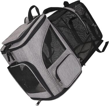 Рюкзак-переноска для котів RASTKY, складана переноска для тварин, міцна переноска для собак та малих тварин до 8 кг, ідеально підходить для відвідування ветеринара, прогулянок у парку, сірий (чорний) (сірий)
