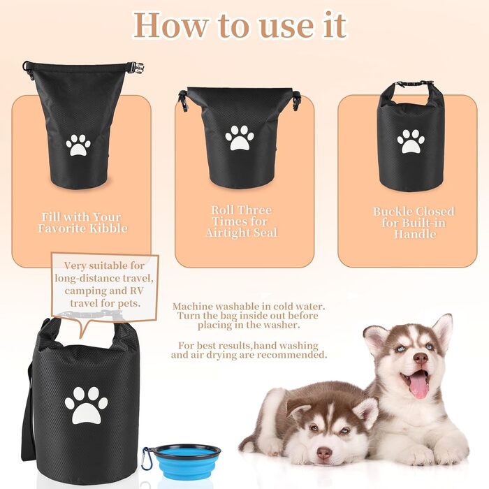 Сумка для подорожей з собакою, 2 шт., 4.98 кг, контейнер для корму з розкладними мисками, не протікає, для поїздок на авто, кемпінгу, екскурсій (Блакитний)