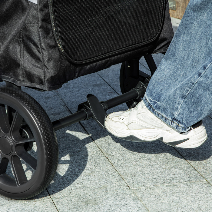 PawHut Коляска для собак Dog Buggy складна для великих собак і кішок до 30 кг Баггі для кішок з подушками Сітчасті вікна Двері Сумка для зберігання Котяча коляска з страхувальними тросами, гальмами, баггі Сірий | Аосом
