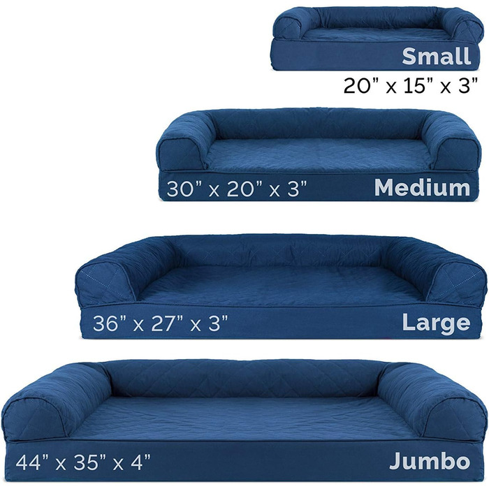 Ліжко для собак та котів FurHaven Quilted Sofa - Стильне ліжко з охолоджуючим гелем, велике (X-Large), колір: темно-синій, розмір: 102 x 81 x 20 см