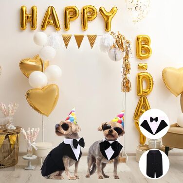 Смокінг для собак середнього та великого розміру, костюм, набір для косплею та свят, елегантний одяг для собак з краваткою та нашийником (Чорний, M: Обхват грудей 42-53 см)