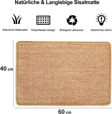 Килимок для котів FUKUMARU з сизалю, 60x40 см, коричневий: міцний килимок-подряпування для котів