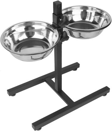 Підвищений годівниця для собак та котів 2-в-1, 4 регульовані висоти, підставка Anti-Slip з нержавіючої сталі, для всіх порід (1-2 миски)