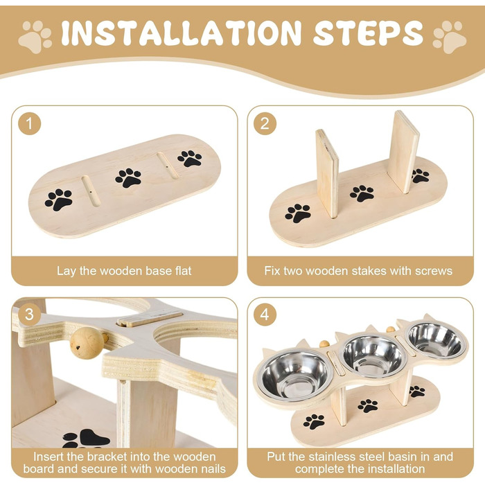 Набір мисок для котів 3-в-1: годівниця та поїлка, піднята годівниця для котів, набір з 3 мисок, нержавіюча сталь харчової якості, регульована висота, для вологого та сухого корму, для котів, цуценят та маленьких собак