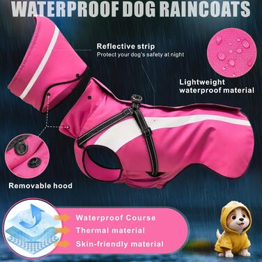 Водонепроникний дощовик для собак Oslueidy: дощовик з капюшоном для малих, середніх та великих собак, цуценят S-XXL (Рожевий, M)