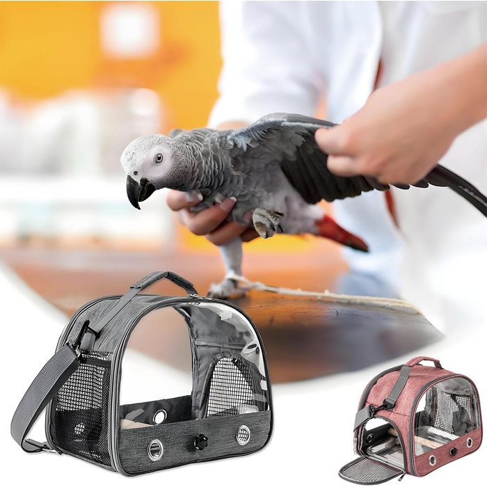 Транспортна сумка для папуг: рюкзак-переноска з підставкою та підносом з нержавіючої сталі, для малих птахів (рожевий)