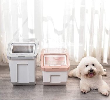 Контейнер для корму для тварин, контейнер для корму для собак зі шкребком, стекується, 10 кг, контейнер з кришкою, сірий, розмір L