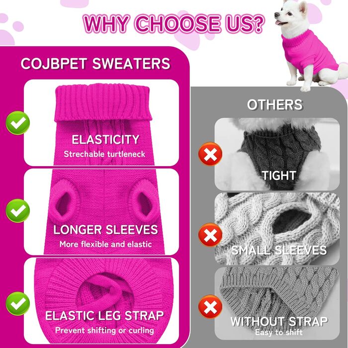 Вовняний пуловер для собак з коміром-горловиною, теплий та м'який, зимовий одяг для собак та котів, червоний, розмір M (12', 14', Рожево-червоний)